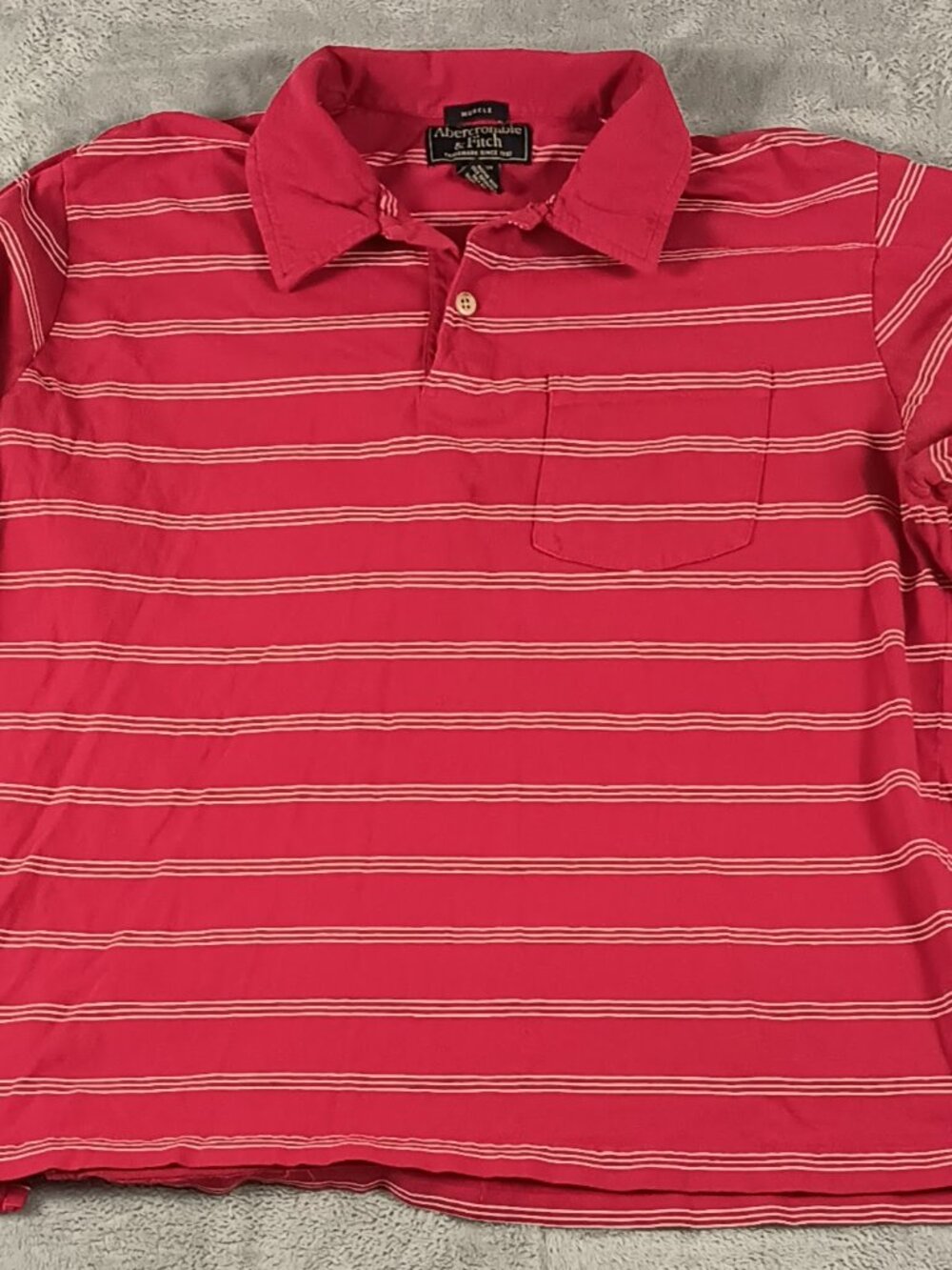 Vintage‎ Y2K Abercrombie & Fitch Muscle Rugby Shirt Men's Large Red Striped Long